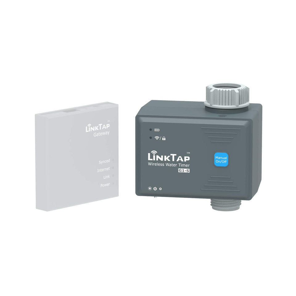 LinkTap G1S timer with gateway setup image; automates watering for healthier plants.