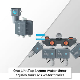 LinkTap Q1 gateway connection setup showing wireless hub linking irrigation.