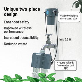 LinkTap Q1 valve unit with built-in flow meters for accurate water tracking.