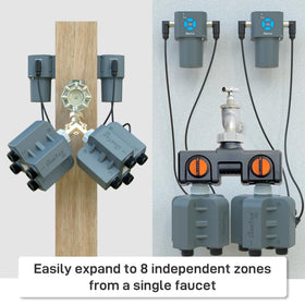 LinkTap Q1 water timer in action illustrating timed irrigation across zones.