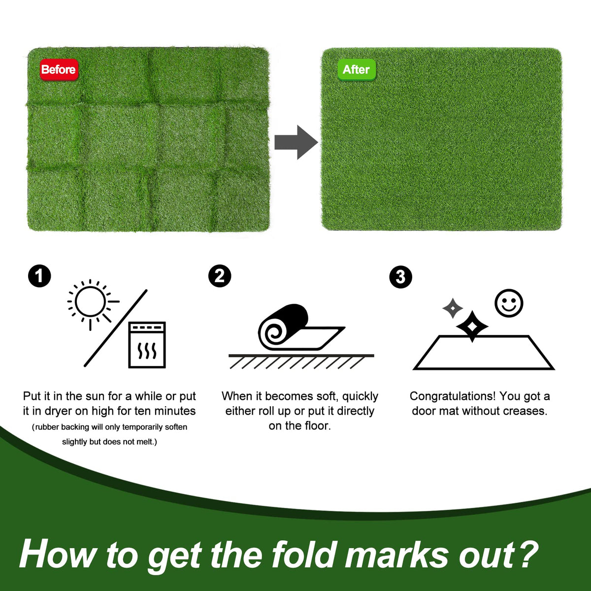 LINLA door mat back side with non-slip rubber for safer outdoor and indoor use.