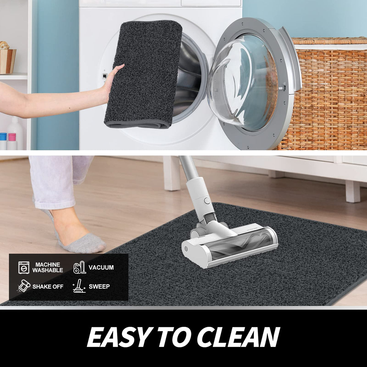 LINLA indoor doormat easy-clean demonstration for machine wash or hose cleaning