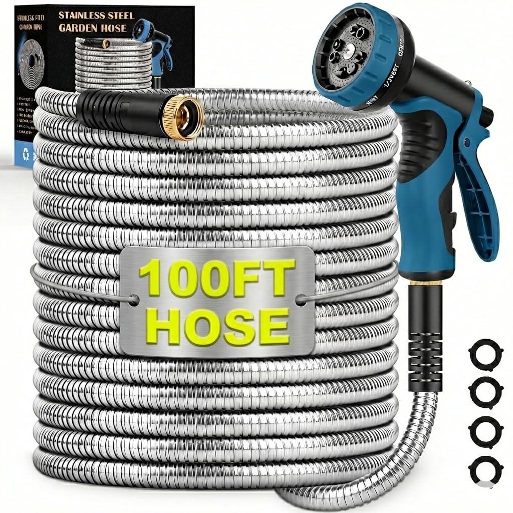 LINODI garden hose 100ft full-length view for durable outdoor watering
