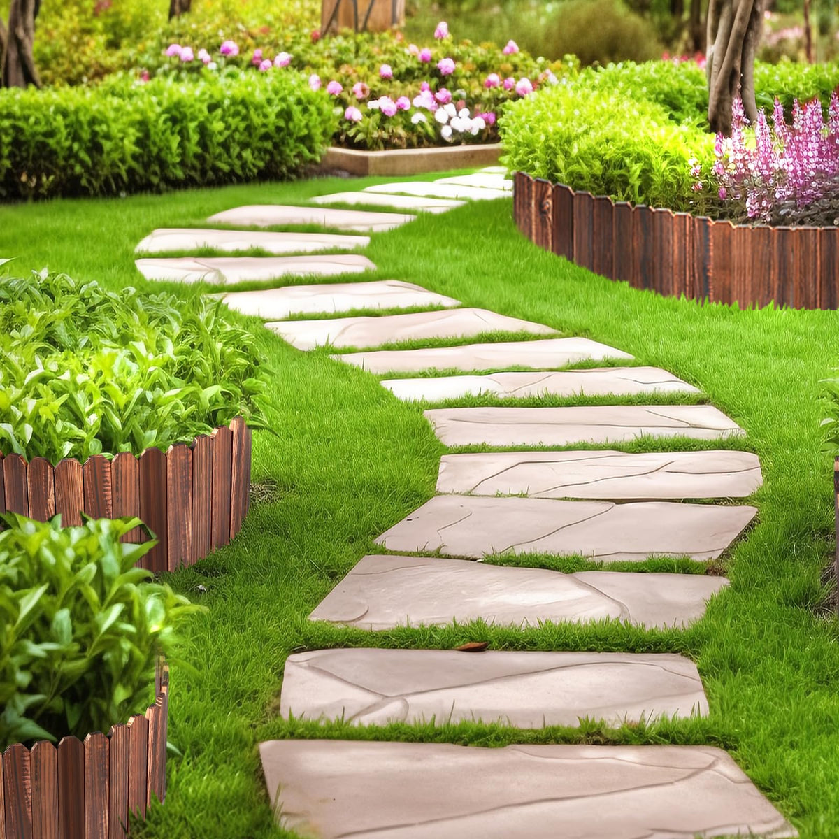 LINSHRY flexible border shapes fit round or square flower beds.