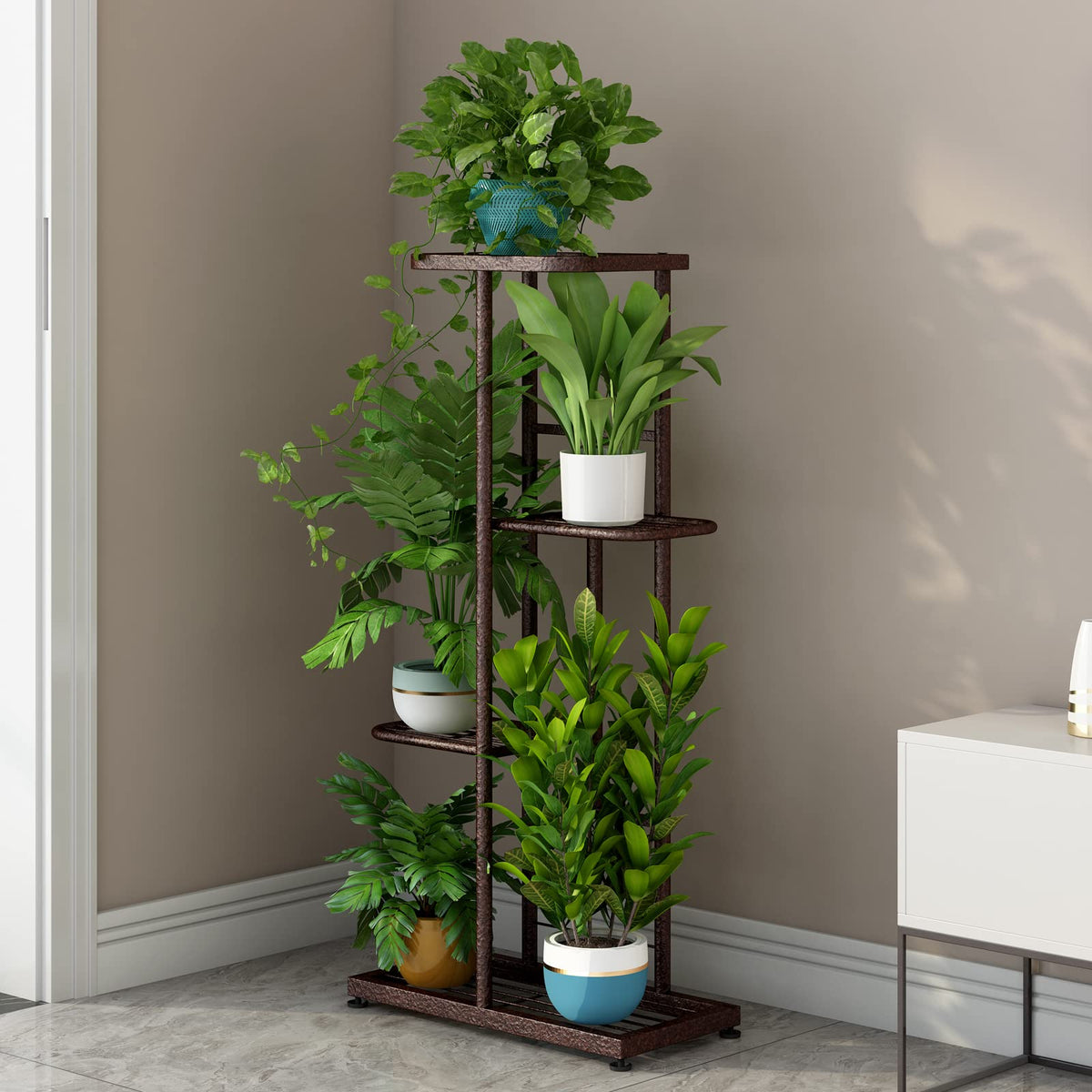 LINZINAR plant stand bronze with five pots for lush arrangement