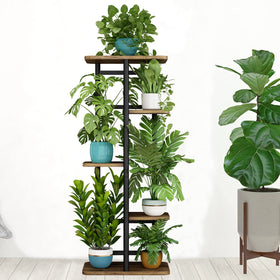 LINZINAR plant stand 5-tier side view shows sturdy iron frame for durability