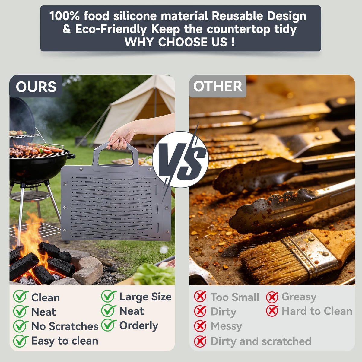 LIONROGE mat resists heat up to 450°F for grilling setups.
