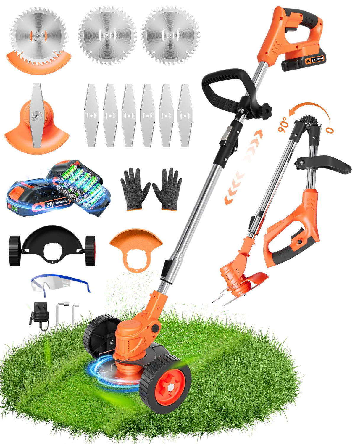 LIONTOTO 21V cordless weed wacker with battery pack powering quick yard cleanup