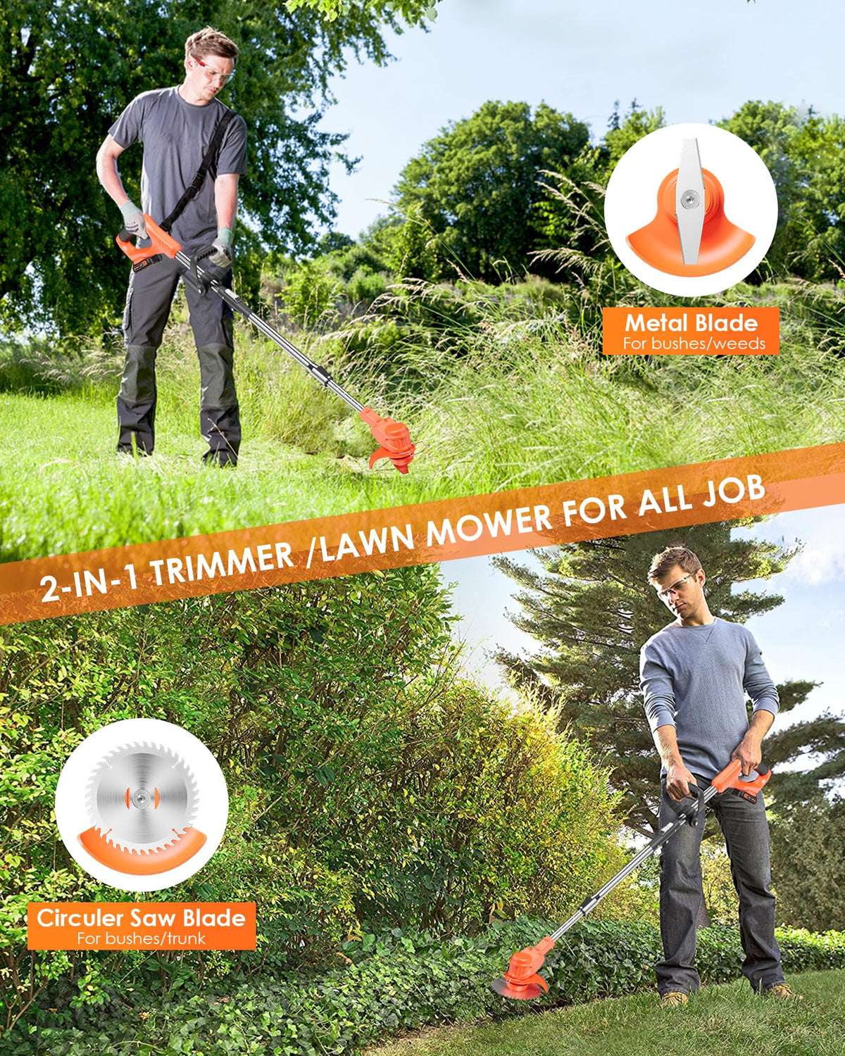 LIONTOTO weed wacker folded for compact storage in a garage