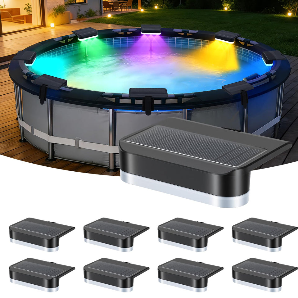 Lipik 8Packs solar pool light in front view showing bright glow for night swimming