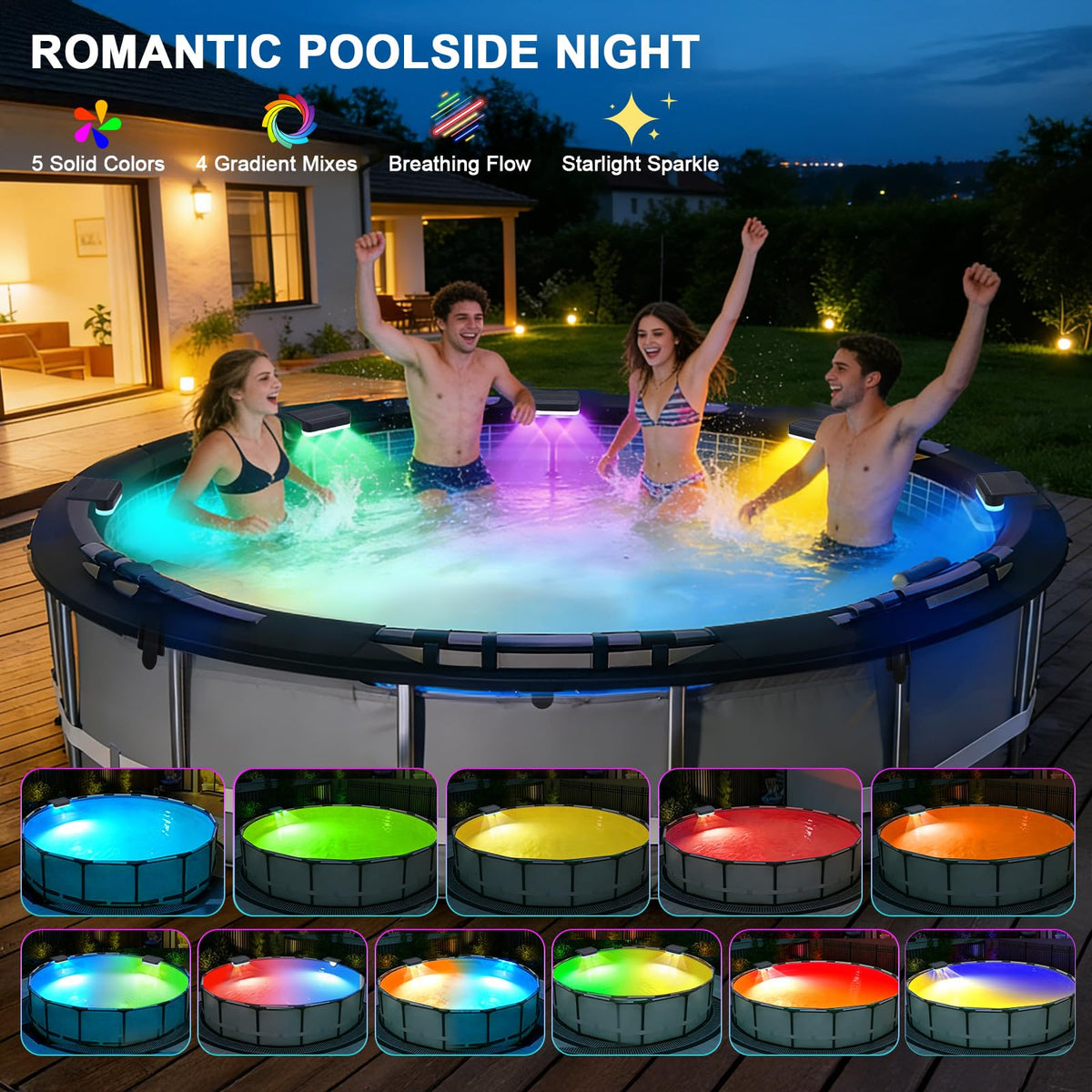 Lipik 8Packs solar pool light installation on pool edge demonstrating easy setup