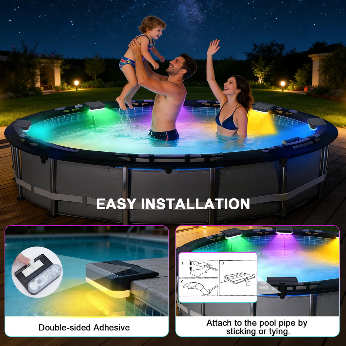 Lipik 8Packs solar pool light overview highlighting features and placement