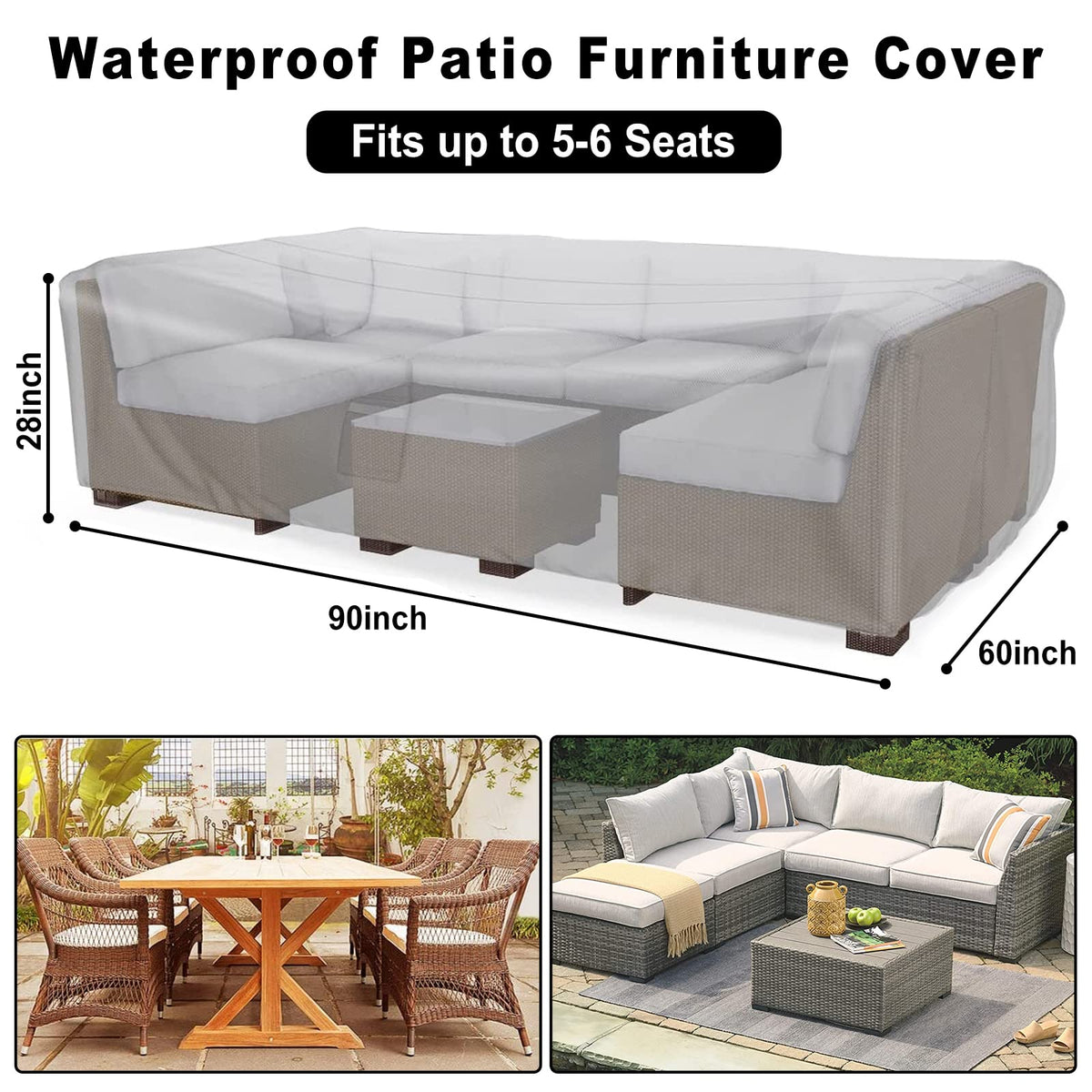 Lipneaed patio table cover 90L-60W-28H shields tabletops from debris and sun exposure.