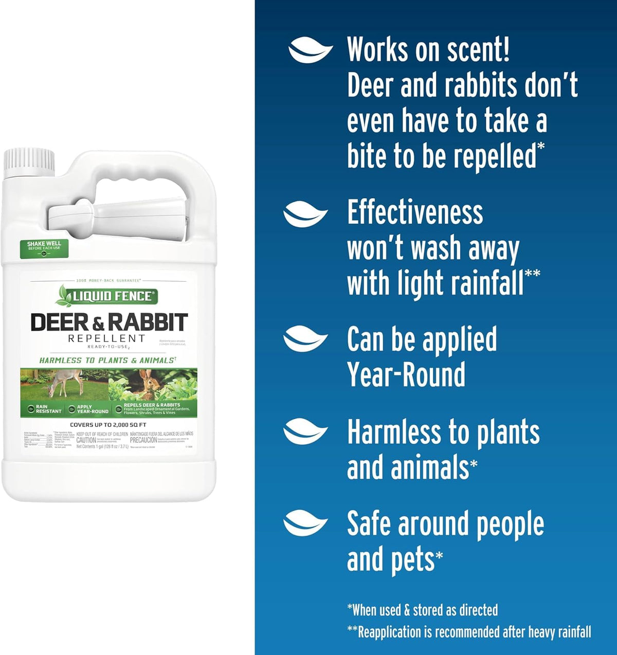 Liquid Fence ready-to-use 1-gallon bottle protecting landscape