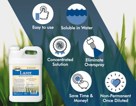 Liquid Harvest Lazer Blue dye-visible-on-grass clearly shows coverage areas.
