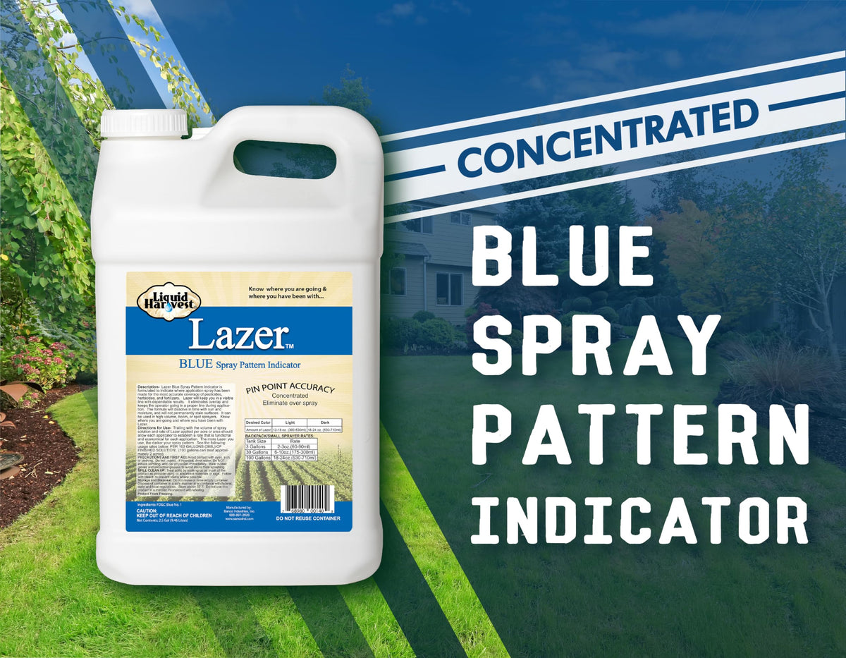Liquid Harvest Lazer Blue sprayer-mixing guides even distribution and minimizes overspray.