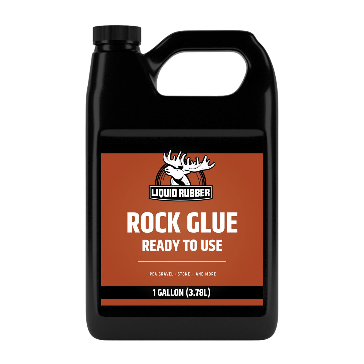 Liquid Rubber Rock Glue bottle demonstrating ready-to-use landscape stabilizer.