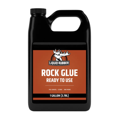 Liquid Rubber Rock Glue bottle demonstrating ready-to-use landscape stabilizer.