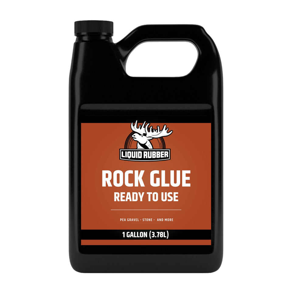 Liquid Rubber Rock Glue bottle demonstrating ready-to-use landscape stabilizer.