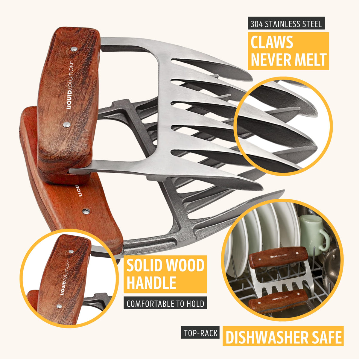 Liquid Solution 18/8 stainless steel claws withstand high heat for shredding