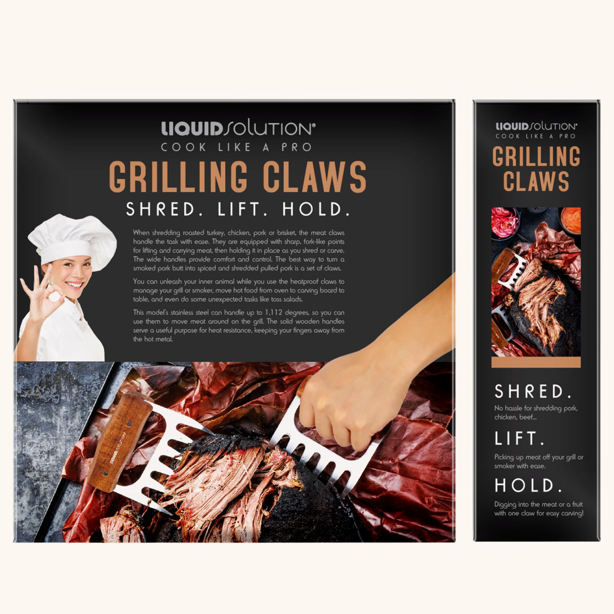 Liquid Solution brisket pulling claws for quick, even shredding