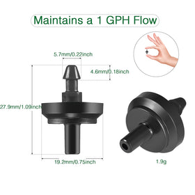 LiquiDrip 1GPH dripper on tubing ensuring steady flow along long runs