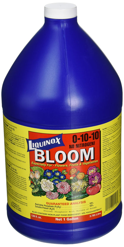Liquinox Bloom bottle close-up for flowering and fruiting plant growth