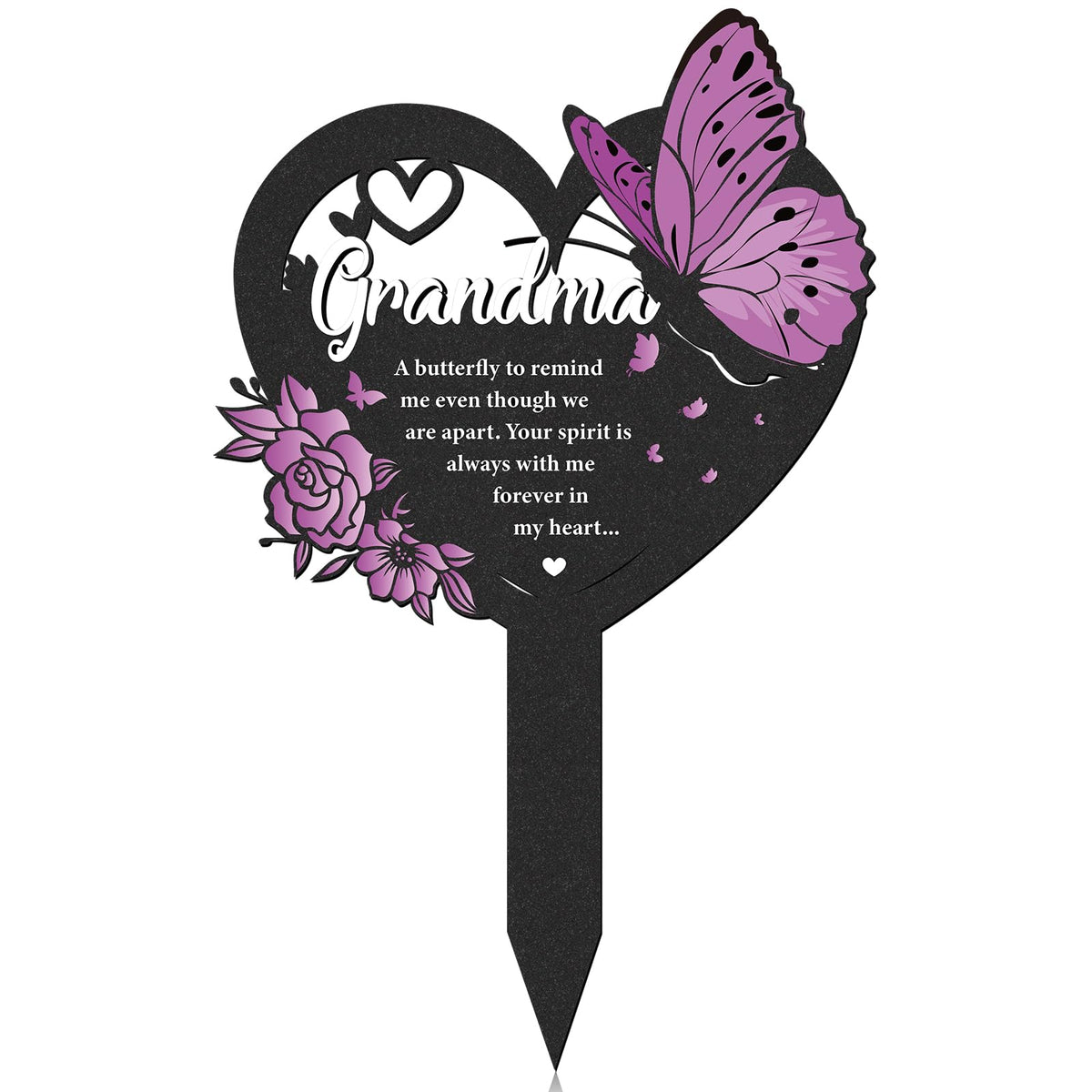 LIRAVENO butterfly memorial stake with black heart for outdoor remembrance