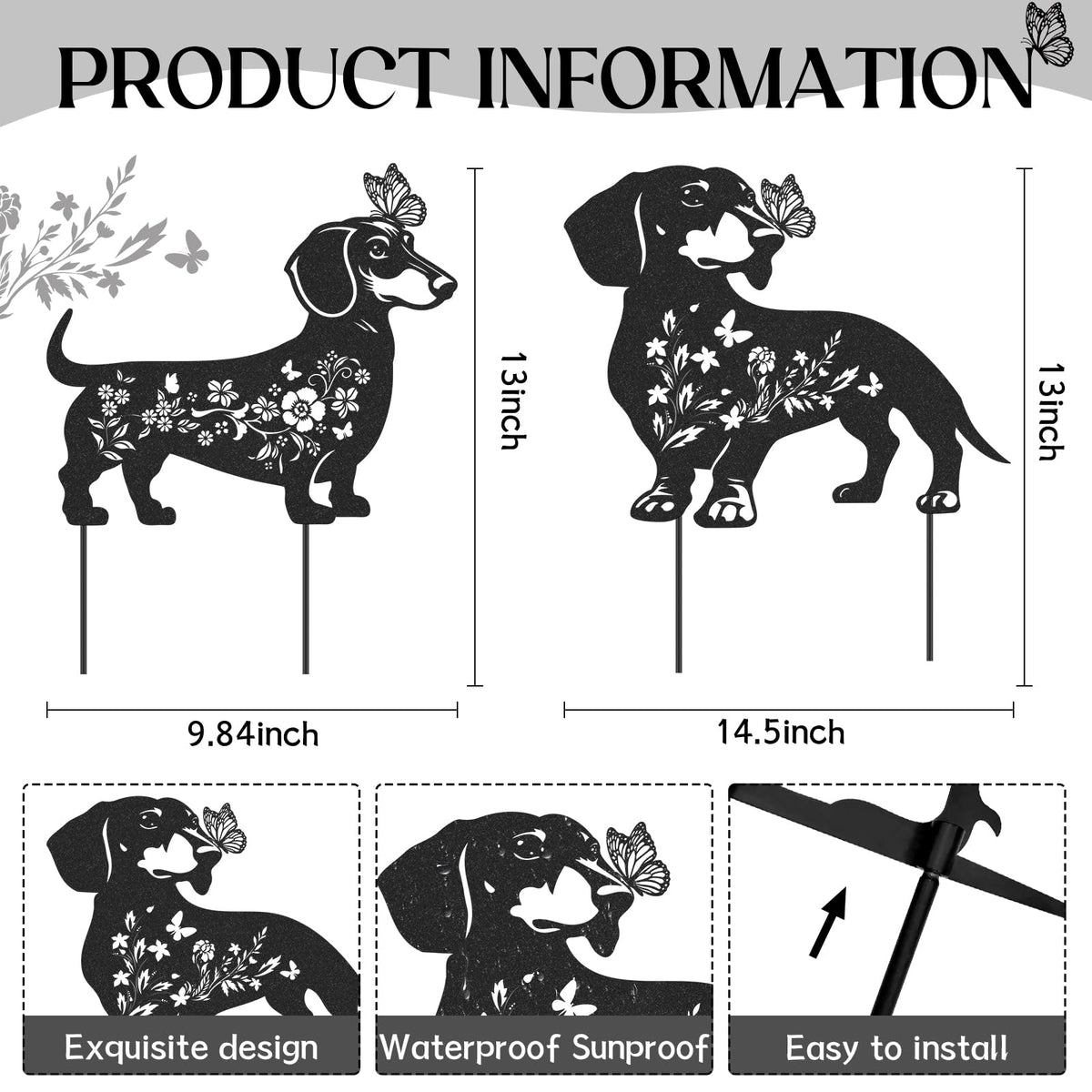 LIRAVENO metal dog lover stake enhances walkways with charming dachshund silhouette.