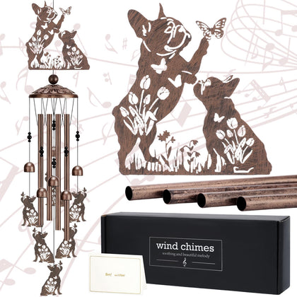LIRAVENO wind chime with large French Bulldog figure enhances outdoor decor