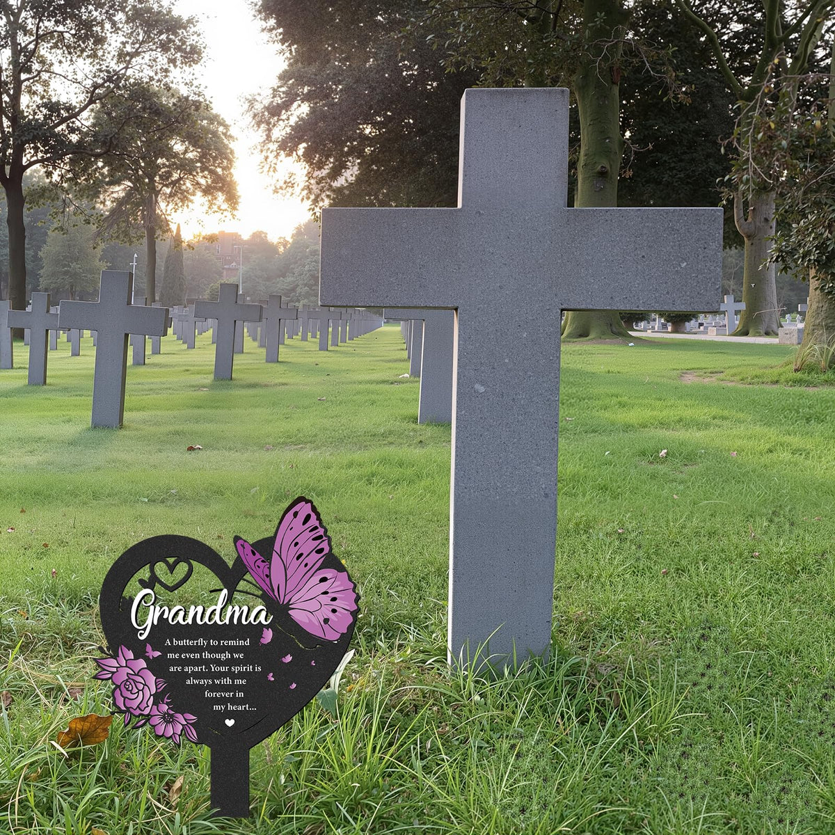 LIRAVENO heart butterfly theme stake highlighting a gentle tribute