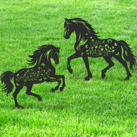 LIRAVENO Horse and Butterfly garden stake adds walkway charm with slender silhouettes.