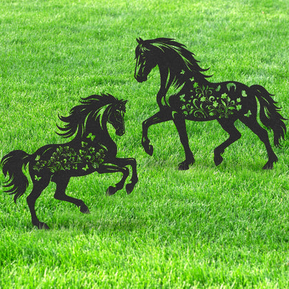 LIRAVENO Horse and Butterfly garden stake adds walkway charm with slender silhouettes.