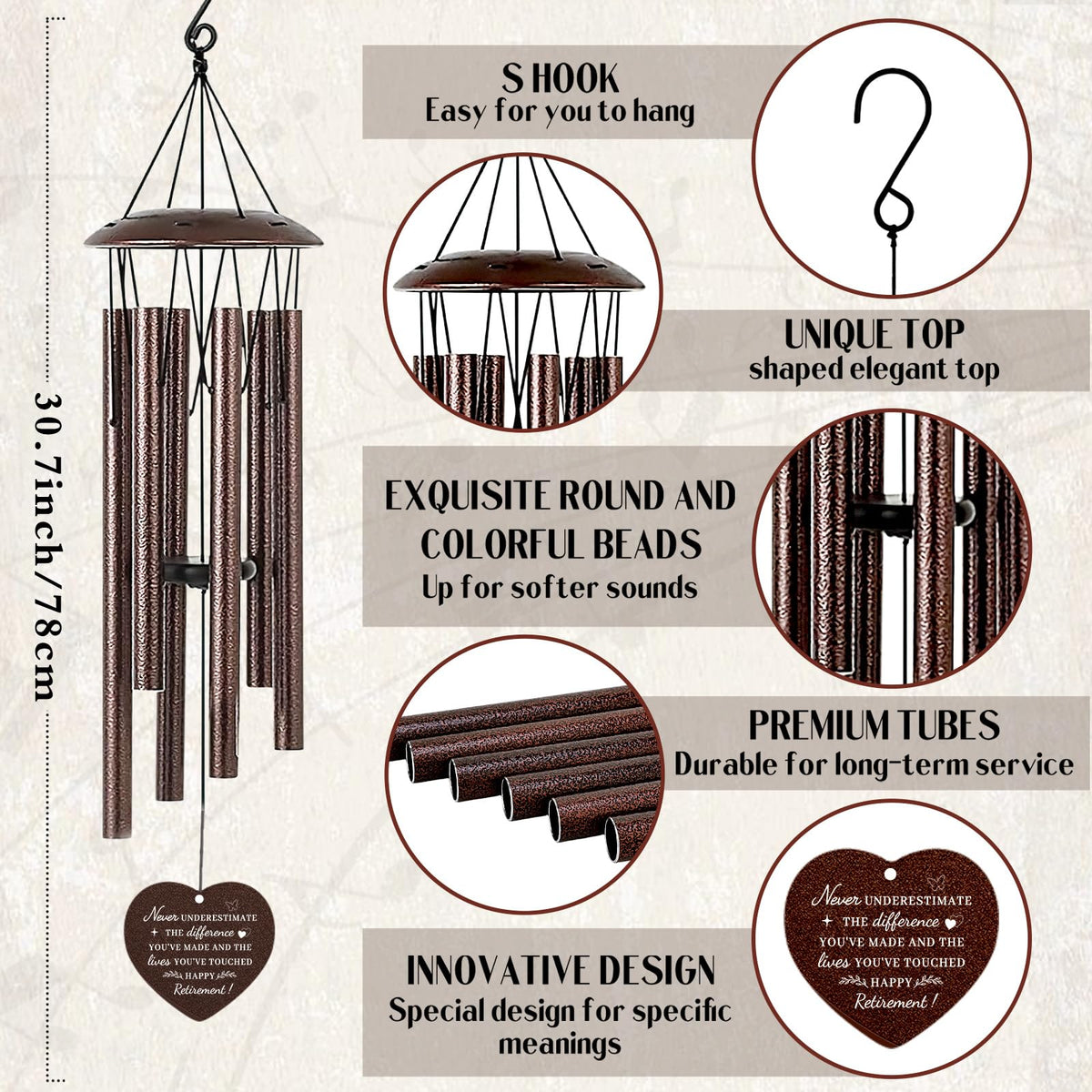 LIRAVENO melodic metal wind chime creates a calming outdoor ambience.