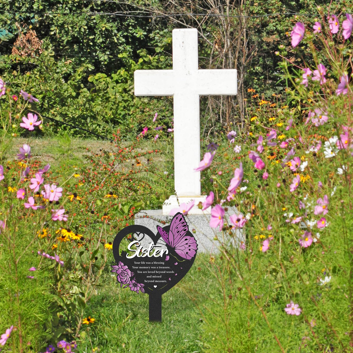 LIRAVENO metal garden ornament withstands sun and rain for lasting memorial