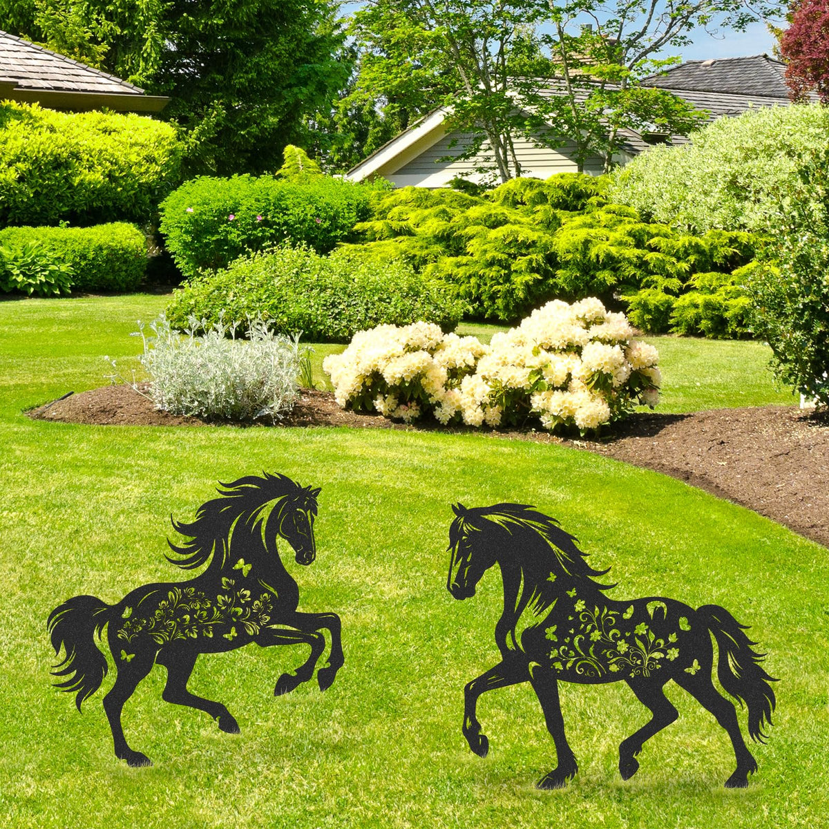 LIRAVENO Metal yard art stake features a horse silhouette and butterfly for eye-catching decor.