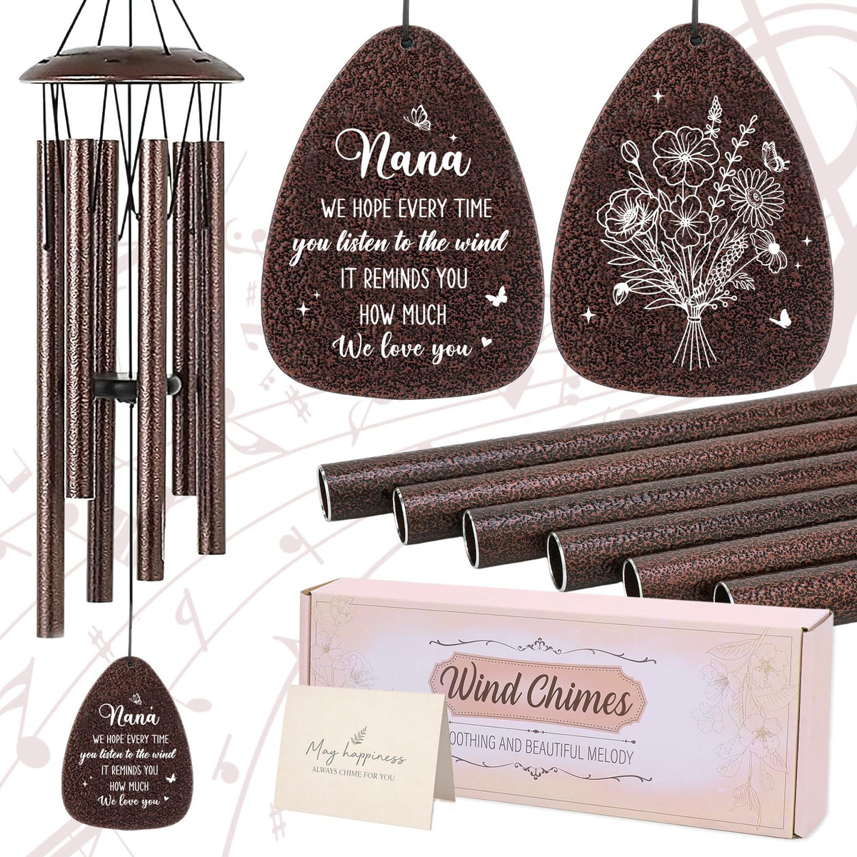 LIRAVENO Nana Gifts Wind Chime features a flower pendant for elegant outdoor decor