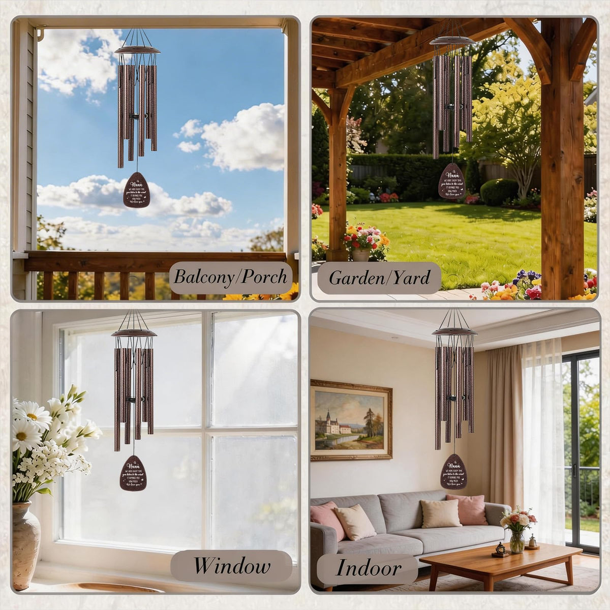 LIRAVENO Nana Gifts Wind Chime displayed in a garden for yard decoration