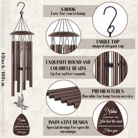 LIRAVENO Nana Gifts wind chimes with heartfelt card for nana