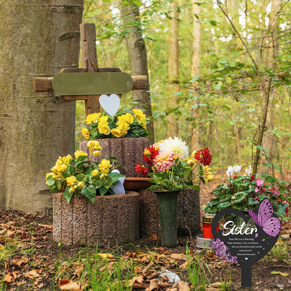 LIRAVENO outdoor sympathy marker decorates graveside with elegant purple tones