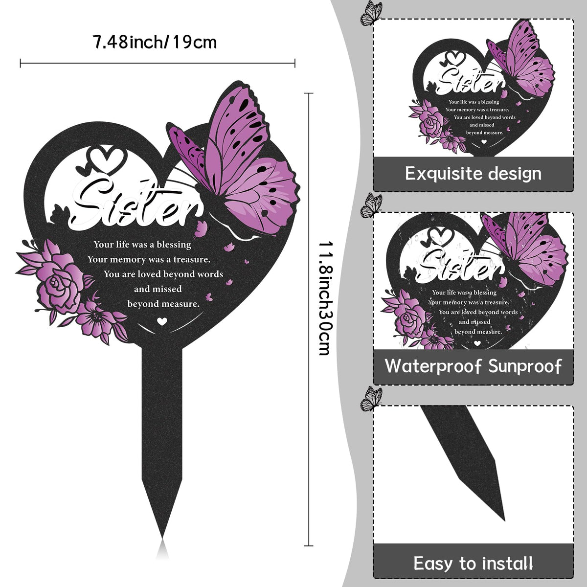LIRAVENO purple heart butterfly marker highlights love and remembrance