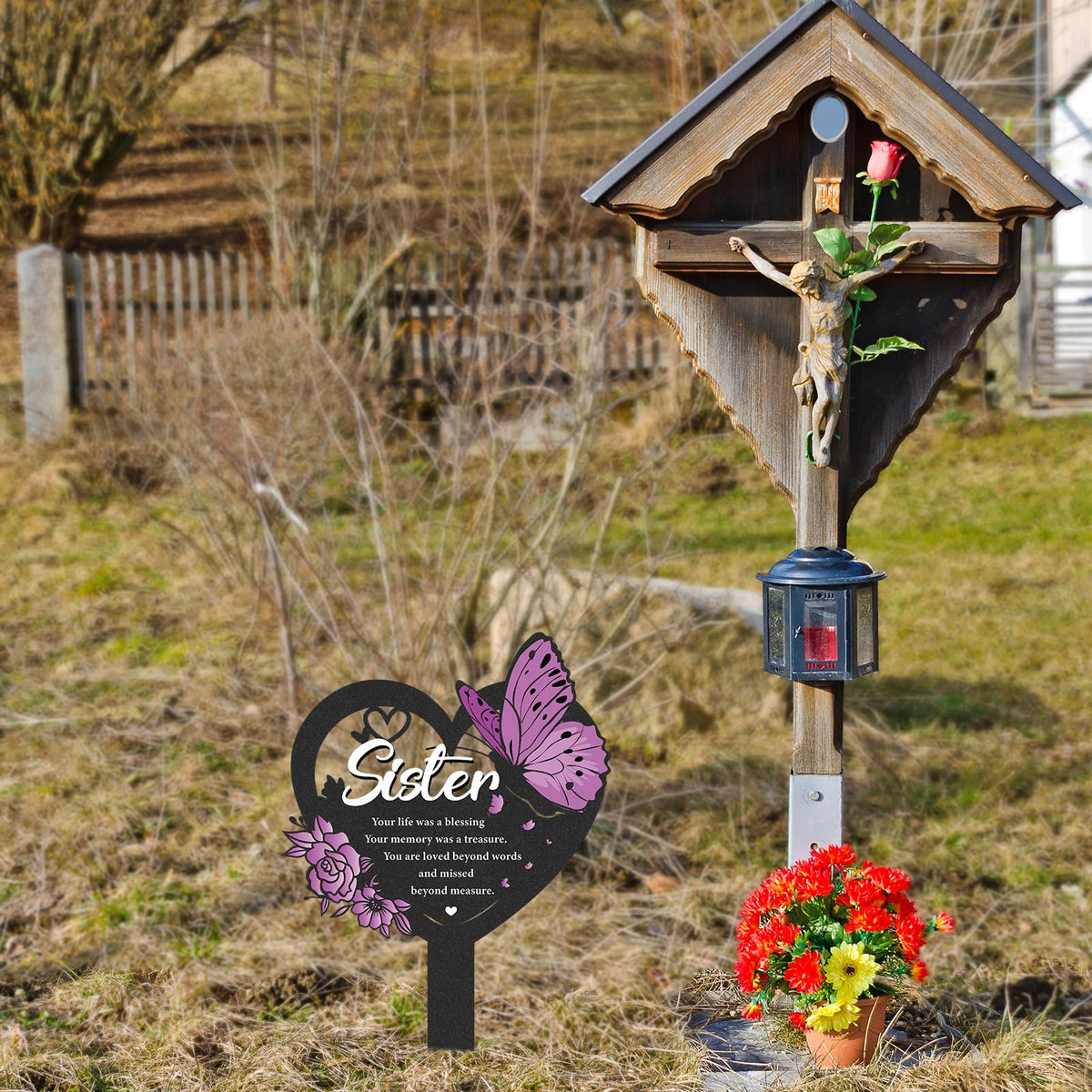 LIRAVENO sister grave display marker marks a thoughtful tribute at ceremonies