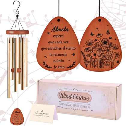 LIRAVENO windchime with wooden pendant, elegant gift for Abuela and home decor