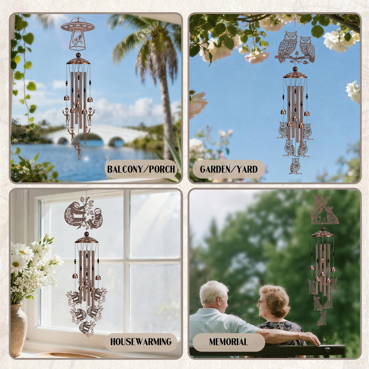 LIRAVENO wind chimes crafted to be waterproof and rustproof outdoors