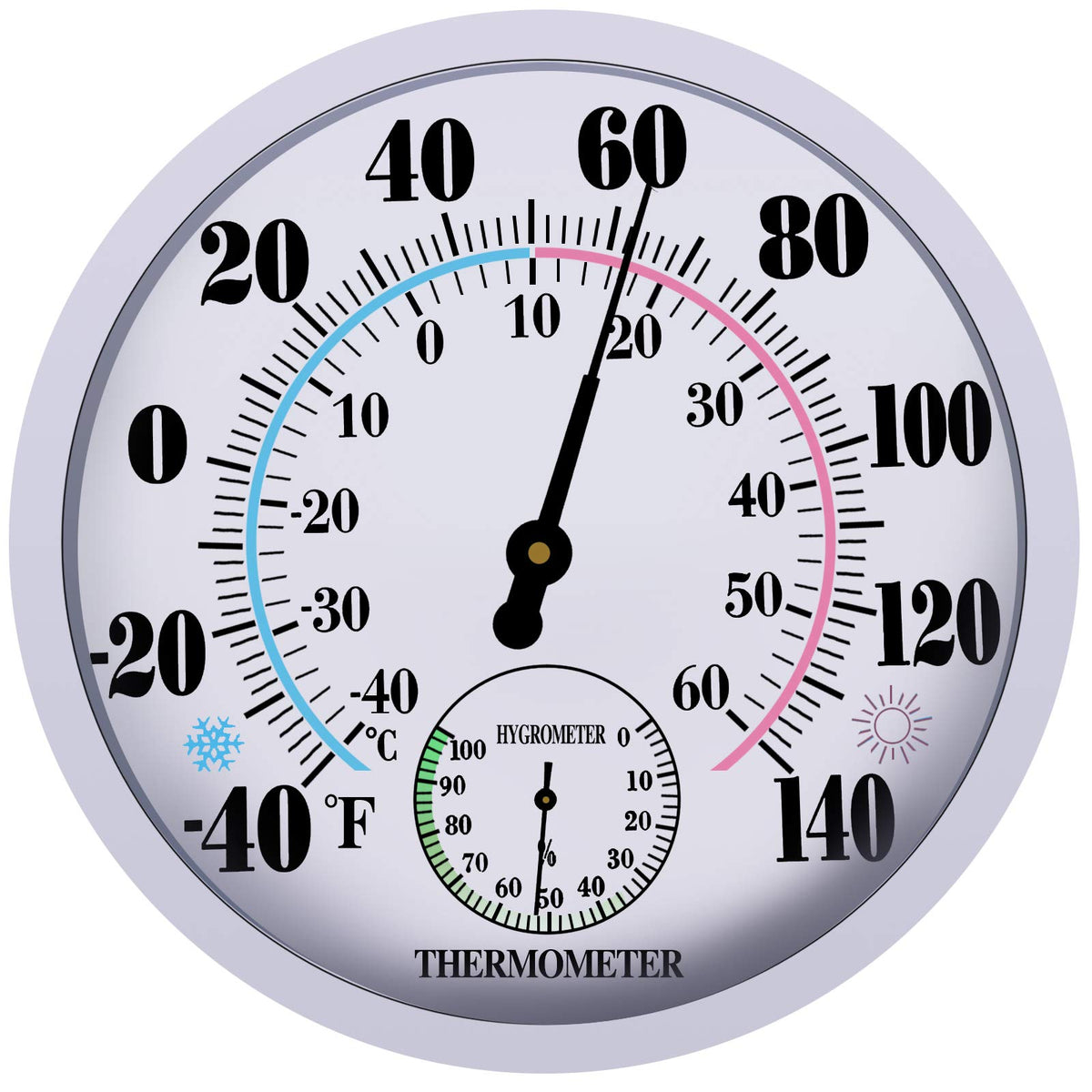 Lirches indoor-outdoor thermometer hygrometer hanging dial for easy patio readings