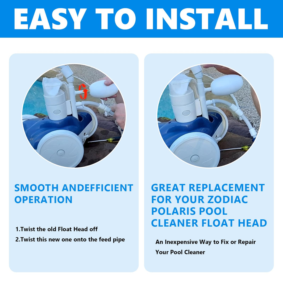 LiStarUs A20 float head for Zodiac Vac Sweep 380 promotes smoother cleaning cycles.