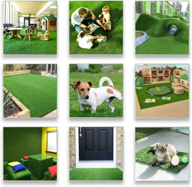 Kid‑friendly play area with LITA Realistic Deluxe grass and a soft surface