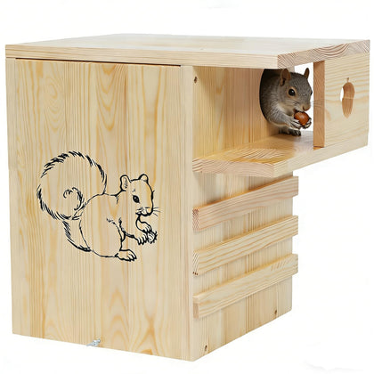 LitaiL widened squirrel house with external platform for safe outdoor shelter.