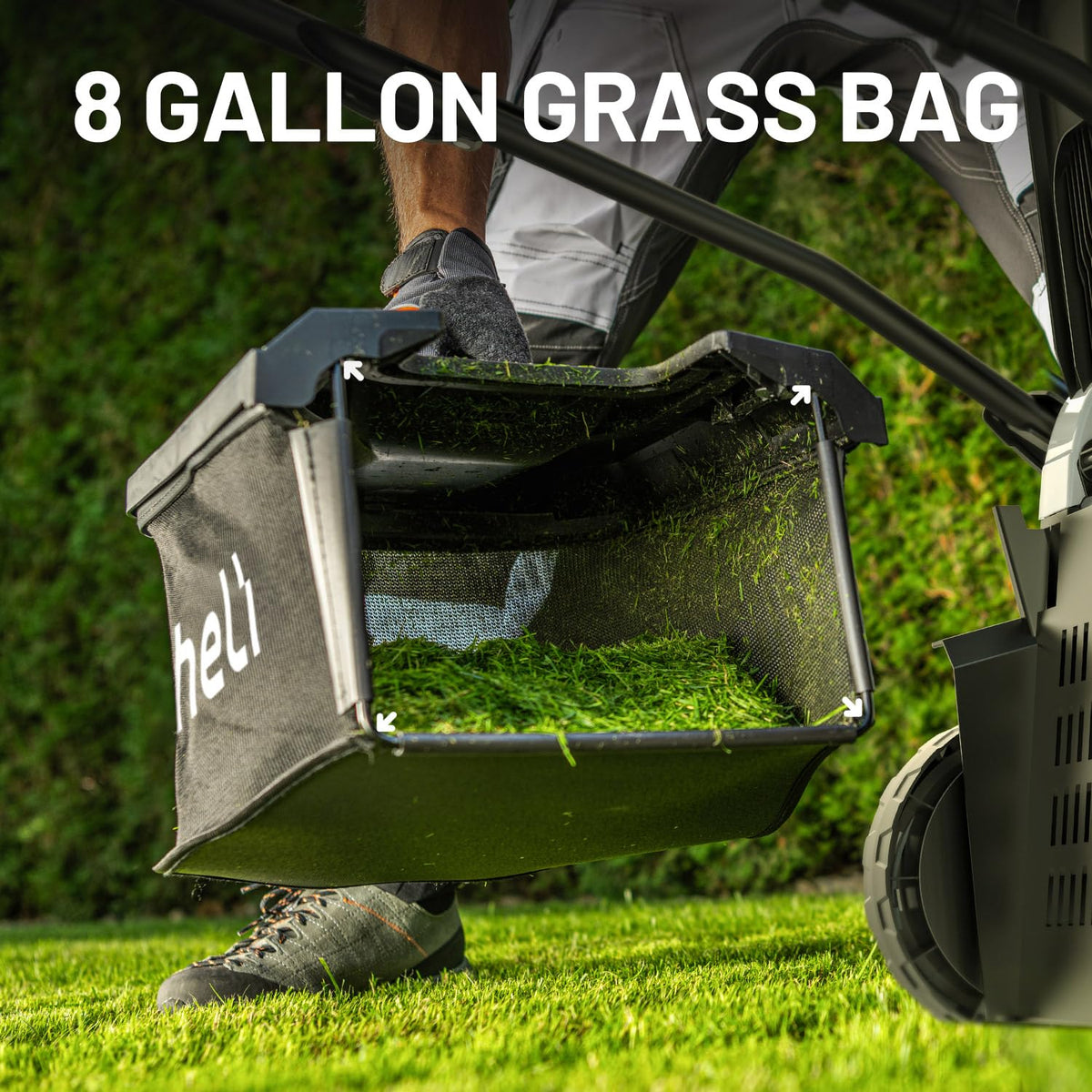 LiTHELi 18-inch cutting width speeds up mowing with fewer passes.