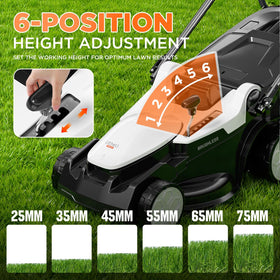 LiTHELi 40V lawn mower cutting deck view emphasizes wide 16-inch path for faster mowing.